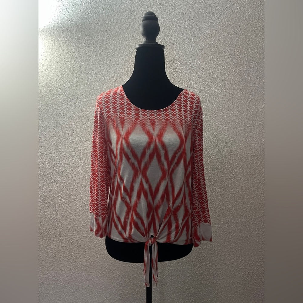 Chico's Red and White Patterned Blouse